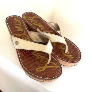 Sam Edelman Romy Cork Gold Foil Platform Sandals